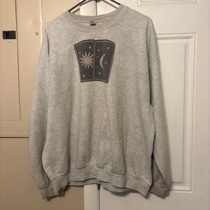 Gildan Light Gray Sweatshirt with Sun and Moon Design
